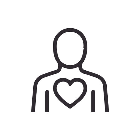Minimalist line icon of a human figure with a heart in the chest area ideal for health wellness medical or emotional conceptsのイラスト素材