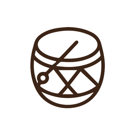 A minimalist brown line icon depicting a traditional hand drum with a drumstick a perfect symbol for music rhythm and cultural celebrationsのイラスト素材