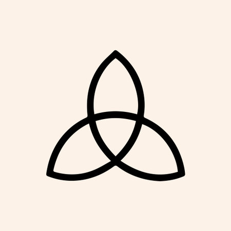 A minimalist black Triquetra or Trinity Knot symbol on a light background. This ancient Celtic...