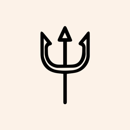 A simple black line art illustration of a trident on a light background. This minimalist icon is a...