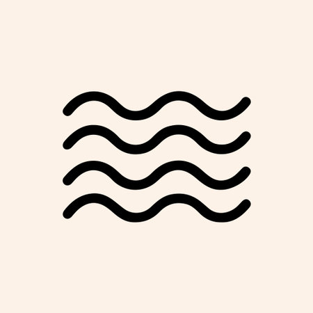 A simple, modern vector icon of four black wavy lines on a light background. Symbolizes water,...