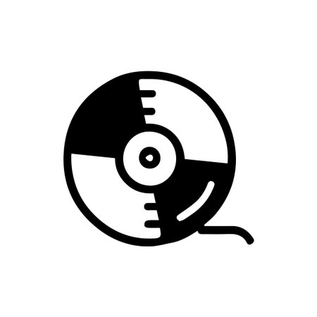 A bold black glyph icon of a coiled measuring tape. Perfect for UI websites and print related to construction DIY or measurement tools.のイラスト素材