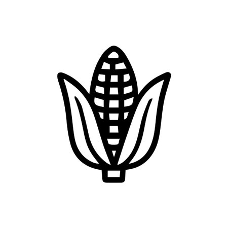 A clean and simple black line icon of a corn on the cob. This minimalist vector graphic is perfect for agriculture, food, or harvest-themed designs.のイラスト素材