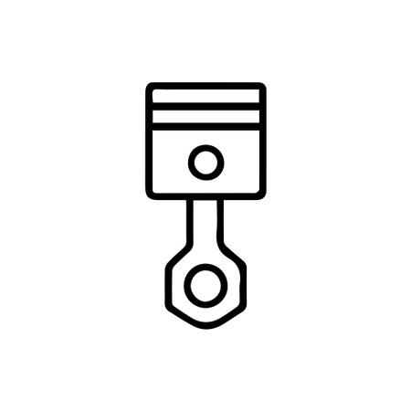 A simple black outline icon of a vehicle engine piston and connecting rod. Ideal for automotive service, repair, or engineering applications.のイラスト素材