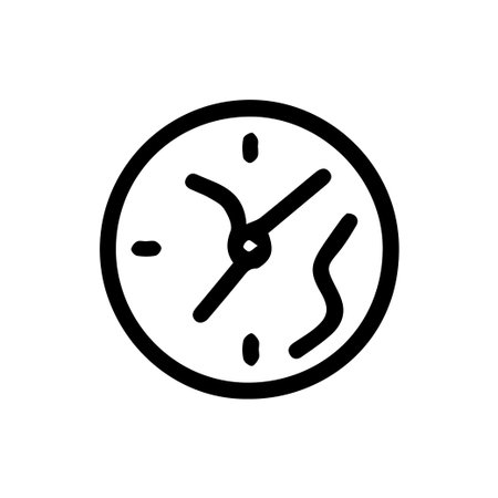 This abstract line icon features a circle with hands and a wavy line, symbolizing a biological clock, cell culture, or the passage of time. Vector.のイラスト素材