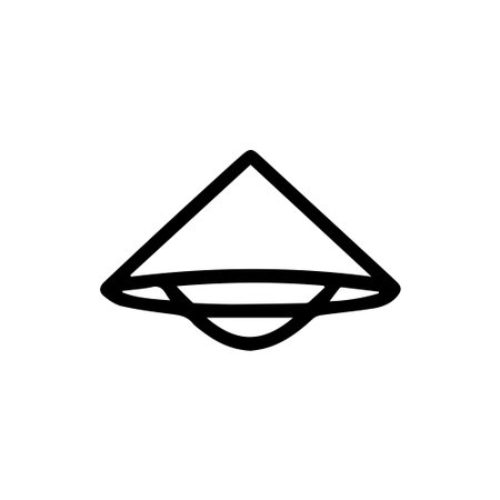 A simple black outline vector icon of a traditional Asian conical hat, also known as a rice hat or nÃ³n lÃ¡, isolated on a clean white background.のイラスト素材