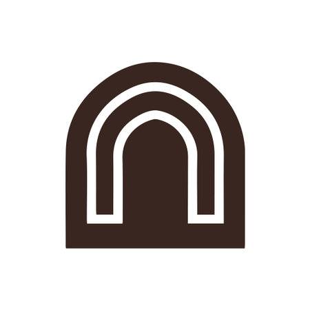 A modern and clean  or icon featuring a minimalist brown double arch shape, resembling the letter N. Isolated vector graphic on a white background.のイラスト素材