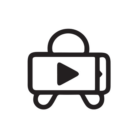 A simple black line art icon combining a shopping bag with a video play button. Represents video commerce, shoppable videos, and online product media.のイラスト素材