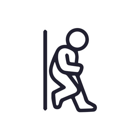 Minimalist vector icon depicting an old man or woman with a walking stick. A symbol for senior citizens, retirement homes, and health support services.のイラスト素材