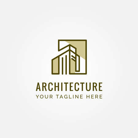 Building and property template with creative lineart icon. Real estate architeture design minimalist illustration for agency and company.のイラスト素材