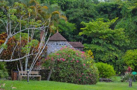 Trois Ilets, Martinique - Sept 20, 2018: Ruins of rum factory and sugar mill. Empress Josephine's Birthplace. La Pagerie museum. Copy spaceのeditorial素材
