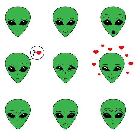 Avatars of visitors. Collection of alien's cute emoji icons. Isolated. Vector illustration.のイラスト素材