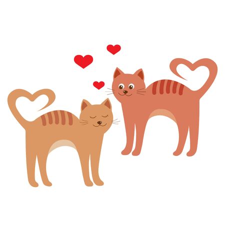 Cats in love. Pair of kitties. Flat image.Couple's relationships. Positive emotions. Valentine's day. February 14. Romance and love. Isolated on a white background.のイラスト素材