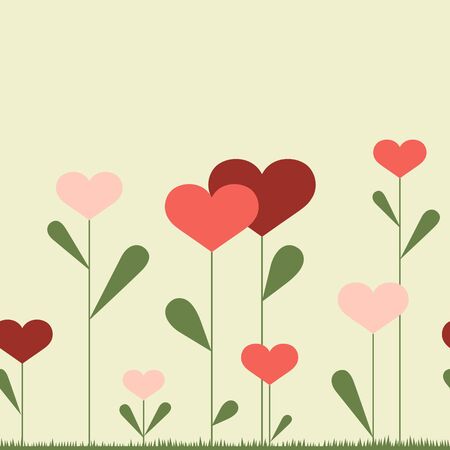 Seamless horizontal pattern in cream pastel colors with flowers - hearts. Delicate holiday background. Endless backdrop.のイラスト素材