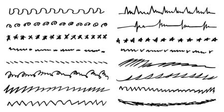 Hand-drawn collection of doodle style various shapes. Art Lines. Isolated on white. Vector illustrationのイラスト素材
