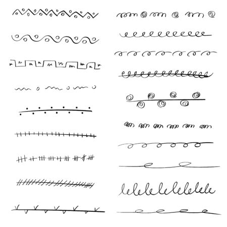 Hand-drawn collection of doodle style various shapes, underlines. Art Lines. Isolated on white. Vector illustrationのイラスト素材