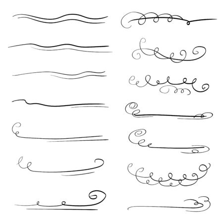Hand-drawn collection of doodle style various shapes, underlines. Art Lines. Isolated on white. Vector illustrationのイラスト素材