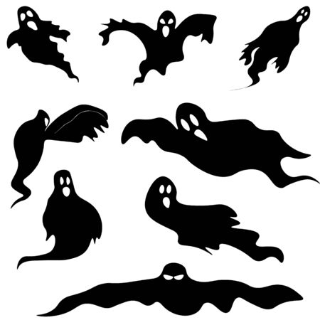 Set of ghosts for Halloween. Simple isolated icons for celebratory design. Vector holiday illustration for your designのイラスト素材