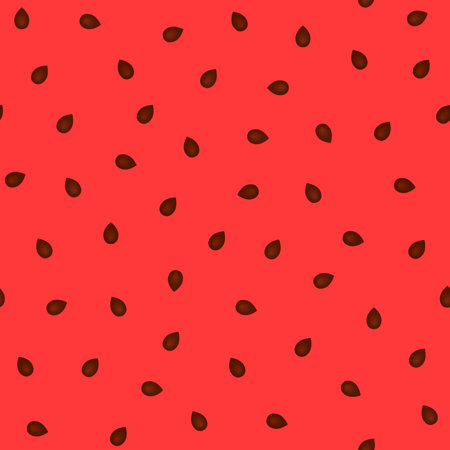 Seamless pattern with watermelon seeds. Endless red background for National Watermelon Day. Colorful...