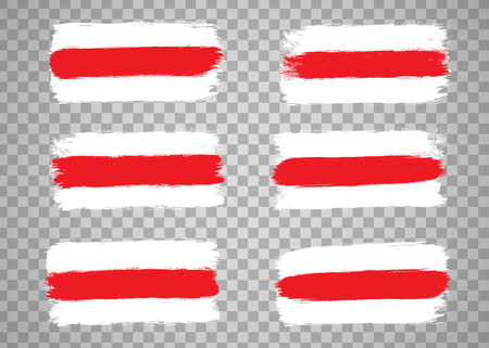 Set of the Republic of Belarus flags, white-red-white country national symbols on blue background.Hand drawn stripes, brush strokes.Elections in Belarus 2020, disagreement and protest. Isolated.Vectorのイラスト素材