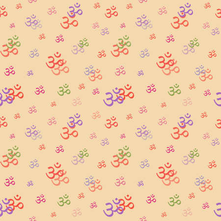 Seamless pattern Om, Aum, symbol of divine Trimurti (triad) of Brahma, Vishnu and Shiva. Sacred sound, primordial mantra, word of power, pictogram.Yoga, meditation, sacredness, spirituality.Vector illustrationのイラスト素材
