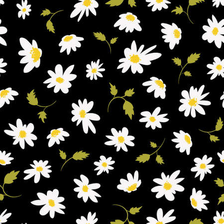 Hand drawn frame with chamomiles.Summer picture in contrast colors with inflorescences and leaves of daisies.Floral, botanical, flowers.Vector illustrationのイラスト素材