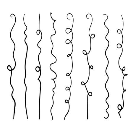 Set of handmade lines, brush lines, underlines. Hand-drawn collection of doodle style various shapes. Art Lines. Isolated on white. Vector illustrationのイラスト素材