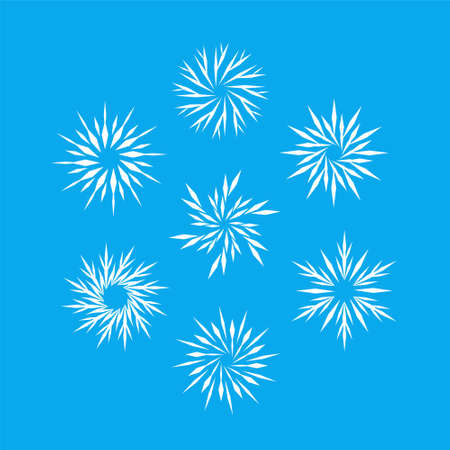 Set of snowflakes for Christmas and New Year festive decor. Winter shapes of precipitation. Fragile crystals and blue background are isolated on different layers. Vector illustrationのイラスト素材