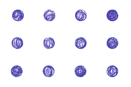 Set of hand-drawn circles in grunge style. Collection of sketchy round forms, original bubbles. Freehand Drawing. Simple art line design elements. Isolated on white. Vector illustrationのイラスト素材