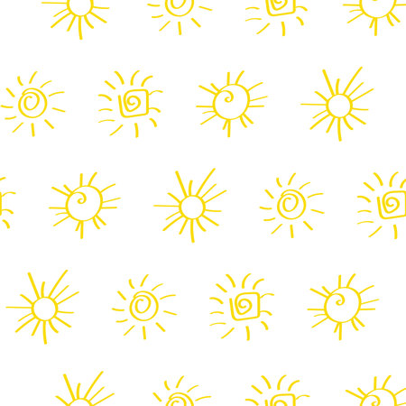Seamless pattern with hand-drawn suns icons.Summer endless background with sketches of luminaries,...