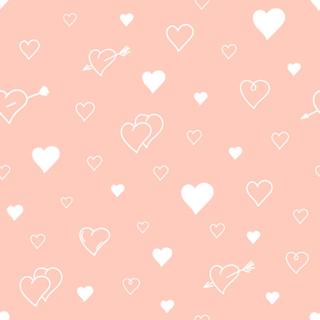 Seamless pattern with hearts. Endless romantic background for Valentine's Day. Symbols of love, relationships and romance for the holiday on February 14. Isolated. Vector illustrationのイラスト素材