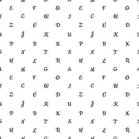 Seamless pattern with alphabet letters. Endless background for English language Day. Chaotically located symbols. Black on white. Vector illustrationのイラスト素材