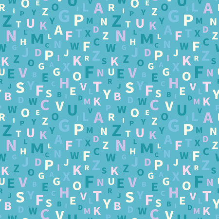 Seamless pattern with alphabet letters. Endless background for English language Day. Chaotically located symbols. Vector illustrationのイラスト素材