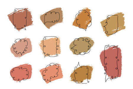 Set of speech bubbles.Hand-drawn curly elements and abstract spots. Social chat symbols.Collection of text boxes of different shapes.Dialogue banners for networks story and posts.Isolated.Vectorのイラスト素材