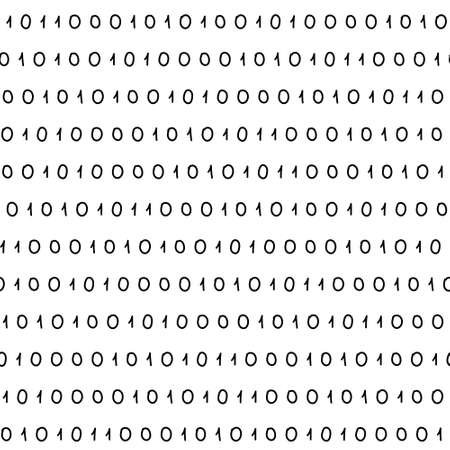Seamless pattern with handwritten zeros and ones. Endless digital background with binary code. White wallpaper with black numbers. Isolated. Vector illustration.のイラスト素材