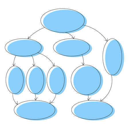 Flowchart with geometrical elements, infographics. Step-by-step structure for solving logical...