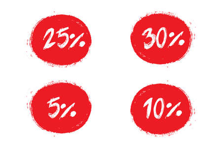 Set of round labels.Collection of icons for discounts, sales.Emblems for shopping.Badges for goods in grunge style. Isolated.Vector illustration.のイラスト素材