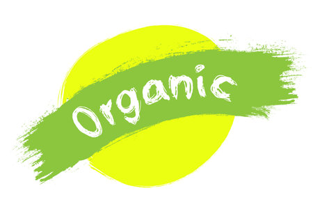 Healthy food icon, round label.Icon for natural products, for food for vegans.Emblem for food packaging.Organic bio nutrition, non-GMO.Isolated. Vector illustration.のイラスト素材