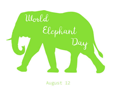 World Elephant Day, international holiday, August 12. Poster with elephant silhouette. Isolated Vector illustrationのイラスト素材