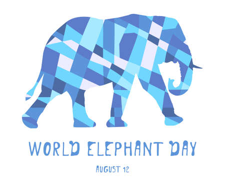 World Elephant Day, international holiday, August 12. Poster with elephant silhouette.Isolated.Vector illustrationのイラスト素材