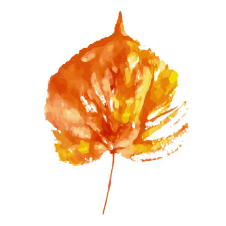 Leaf imprint. Hand-made gouache print on paper. Autumn picture for design. Isolated.Vector illustrationのイラスト素材