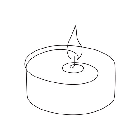 Candle one-line art, stylized continuous contour, burning skied ball.Hand-drawn drawing outline, candlelight fire, flame, holiday romantic decoration.Doodle, sketch, minimalism.のイラスト素材