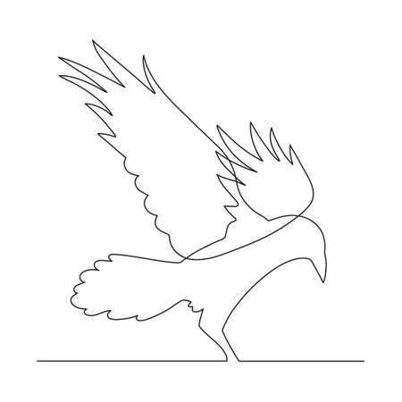 Raven one-line art, crow hand drawn continuous contour. Doodle, sketch style, minimalism. Croaking ominous prophet, symbol of wisdom.Decoration for Halloween. Isolated. Vectorのイラスト素材