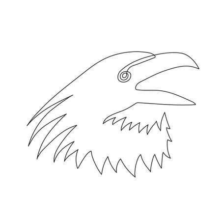 Raven one-line art, crow hand drawn continuous contour. Doodle, sketch style, minimalism. Croaking ominous prophet, symbol of wisdom.Decoration for Halloween. Isolated. Vectorのイラスト素材