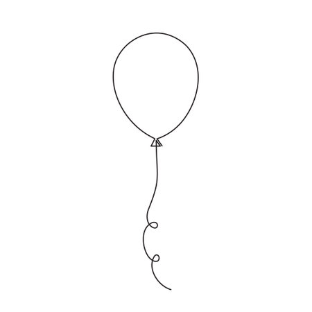 Balloon one line art, hand drawn continuous contour. Festive decoration. Doodle, sketch style, minimalist design. Editable stroke. Isolated.Vector illustrationのイラスト素材
