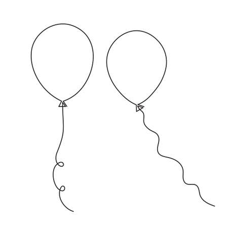 Balloons one line art, hand drawn continuous contour. Festive decorations. Doodle, sketch style, minimalist design. Editable stroke. Isolated.Vector illustrationのイラスト素材