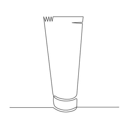 Tube of cream, one line art, hand drawn continuous contour.Make up, cosmetics, gel for face and body care.Decoration, emblem for shops and beauty salons.Minimalist design.Editable stroke.Isolated.Vectorのイラスト素材
