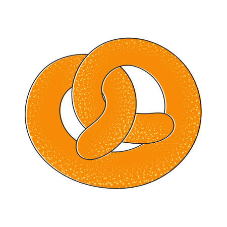Pretzel, hand-drawn pastry.Delicious appetizing decoration, emblem for bakery, food store.Minimalist design.Isolated.Vector illustrationのイラスト素材