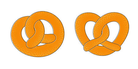 Pretzels, hand-drawn pastries. Delicious appetizing decorations, emblems for bakery, food...