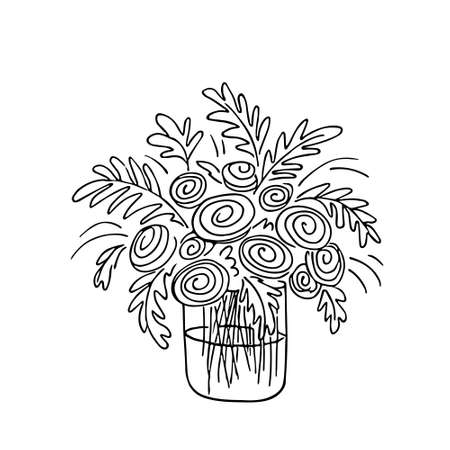 Doodle bouquet,hand drawn flowers.Romantic bunch,gift to holiday.Simple floral sketch, drawing, still life.Botanical illustration.Isolated. vector illustrationのイラスト素材